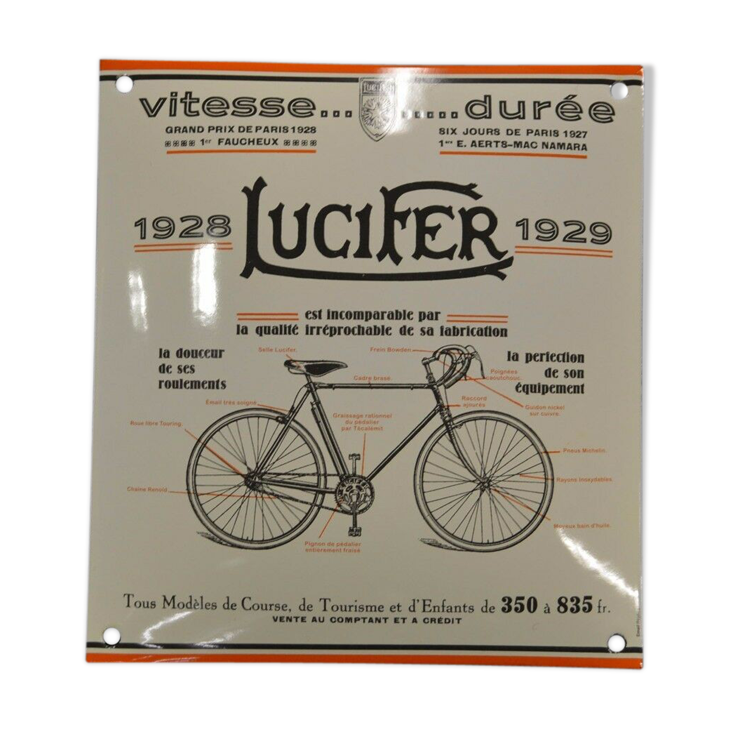Lucifer bicycle enamel plate