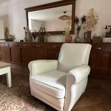Vintage club chair in cream white leather