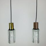 Pair of vintage cut glass pendant lights from the 1970s.