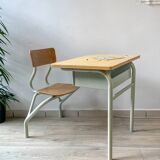 Vintage 1960s school desk – Antique wooden and metal aqua green desk – Retro school furniture – Vintage children's desk