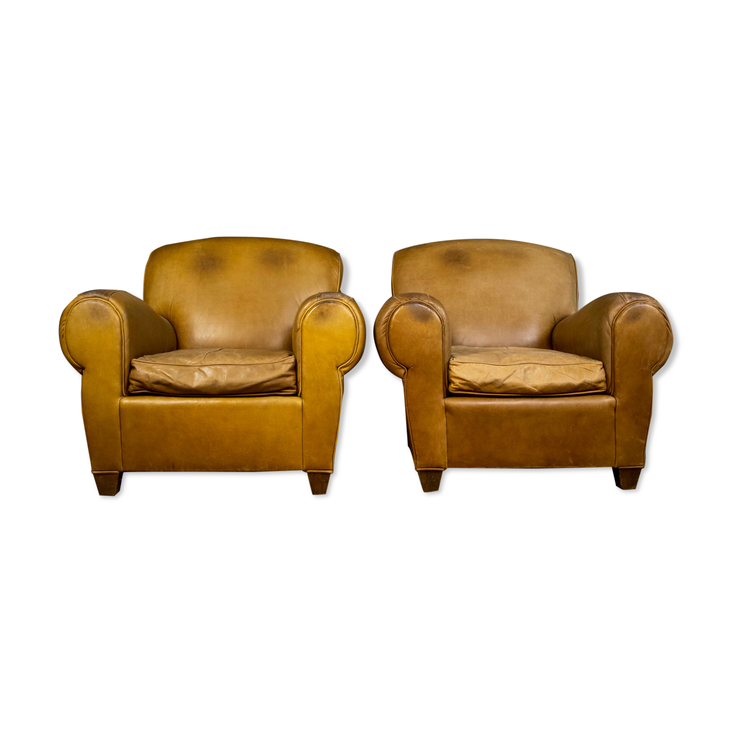 Set of leather french club armchairs