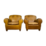 Set of leather french club armchairs