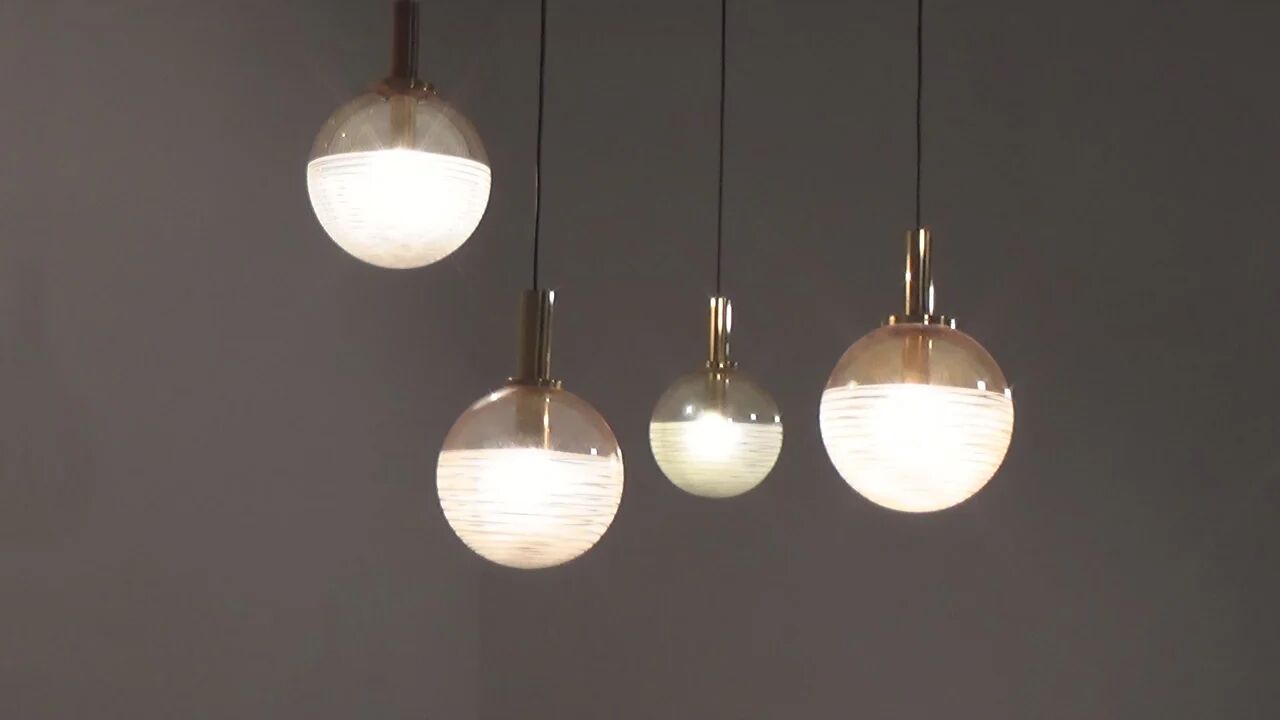 Glashütte Limburg hanging lamp amber glass, 1960s