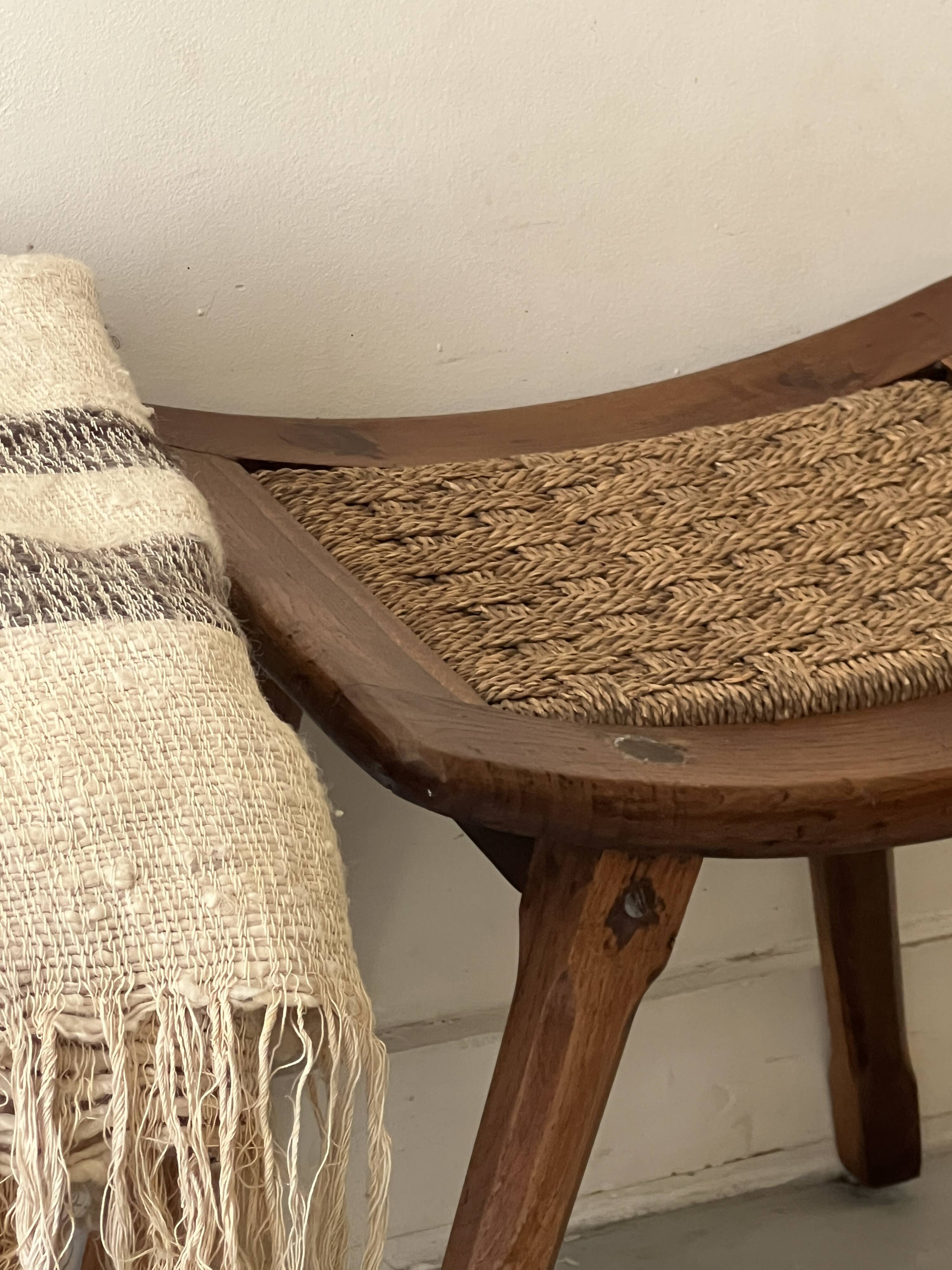Stool / side table in wood and rope, France 1950