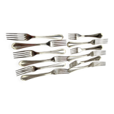 Set of 12 silver metal table forks from christofle model "spatours"