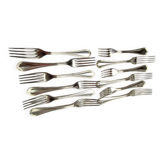 Set of 12 silver metal table forks from christofle model "spatours"