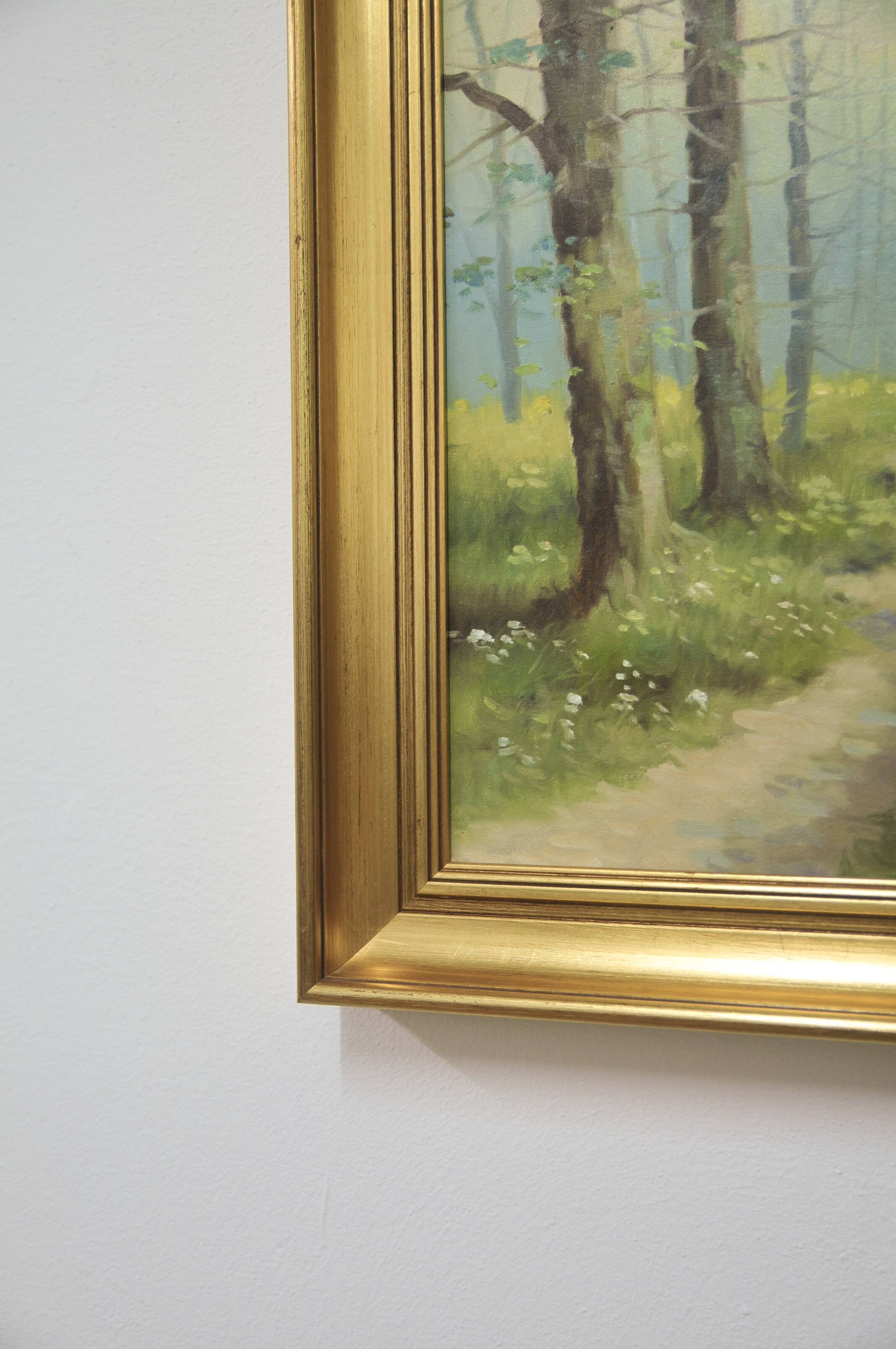 Vintage gold frame painting forest