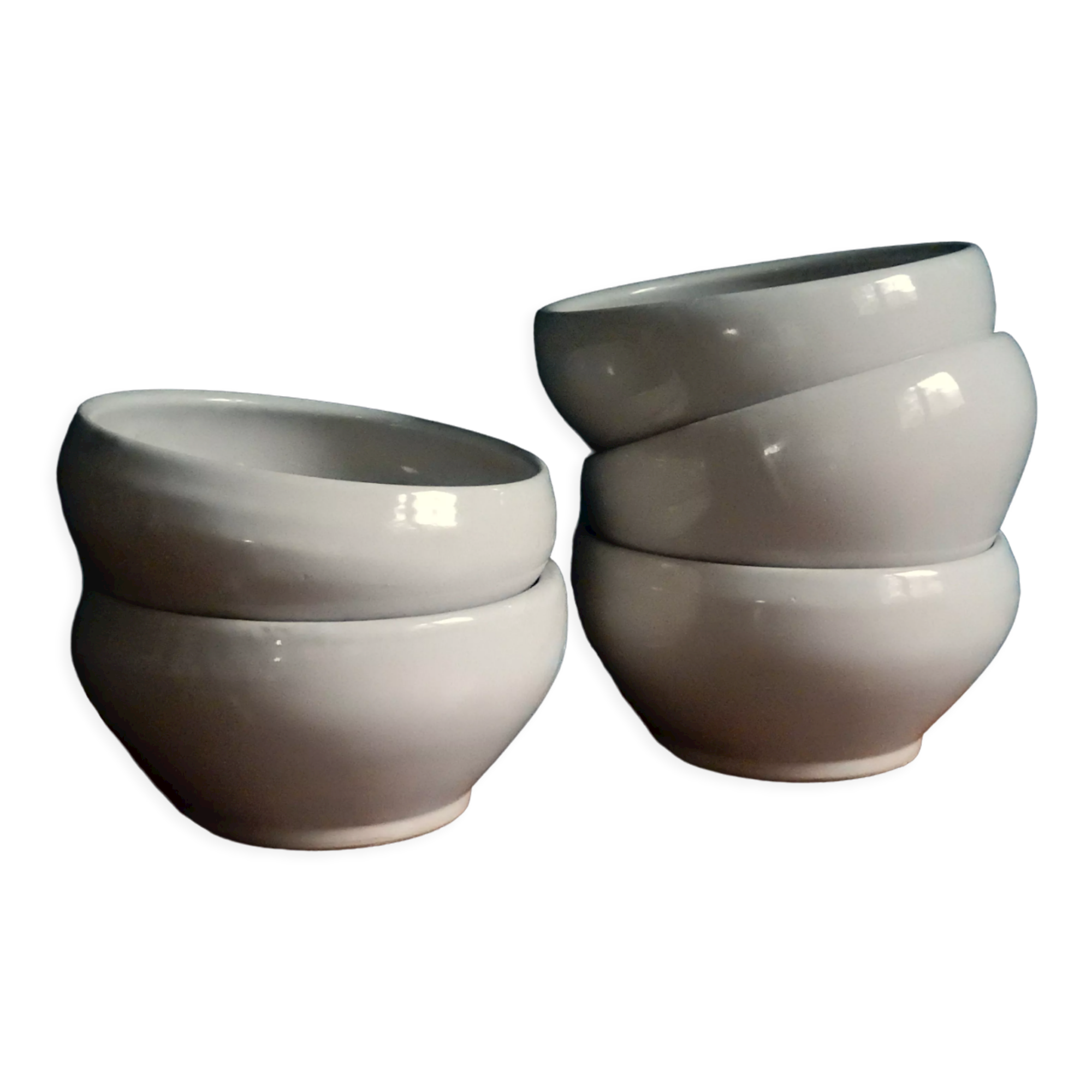 5 stoneware bowls Digoin Sarreguemines grespots