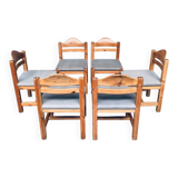 Brutalist Square Model Pine Dining Chairs, 1970s, Set of 6