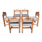 Brutalist Square Model Pine Dining Chairs, 1970s, Set of 6