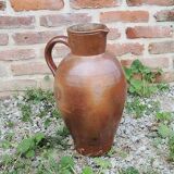 Ancien Grand Broc en Grès Vernissé Marron H 42 cm