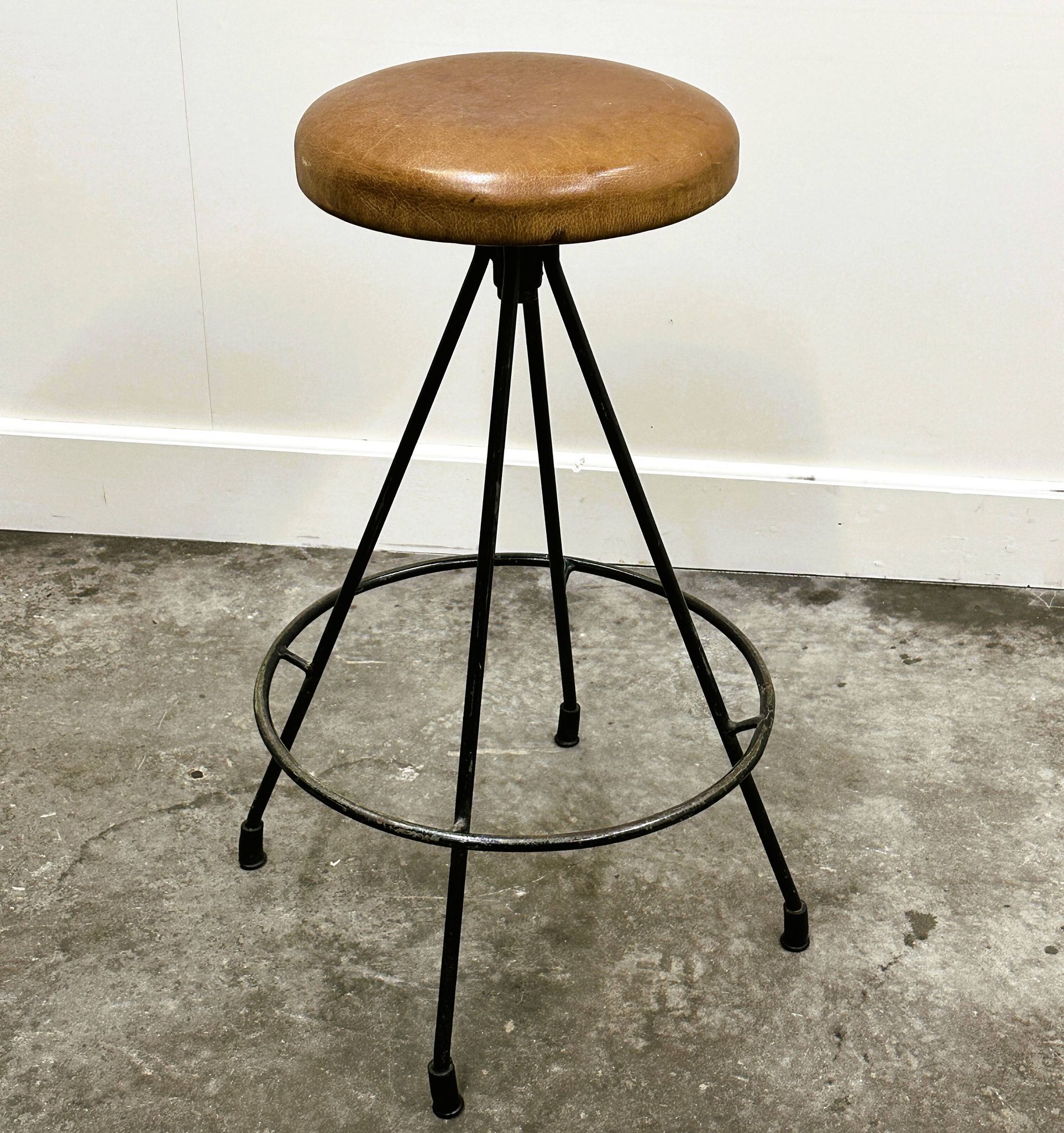 Pair of Industrial Vintage Metal Frame Bar Stools, France 1970s.