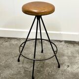 Pair of Industrial Vintage Metal Frame Bar Stools, France 1970s.
