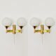Set of 2 brass and opaline glass Sputnik wall lamps by Kaiser Leuchten