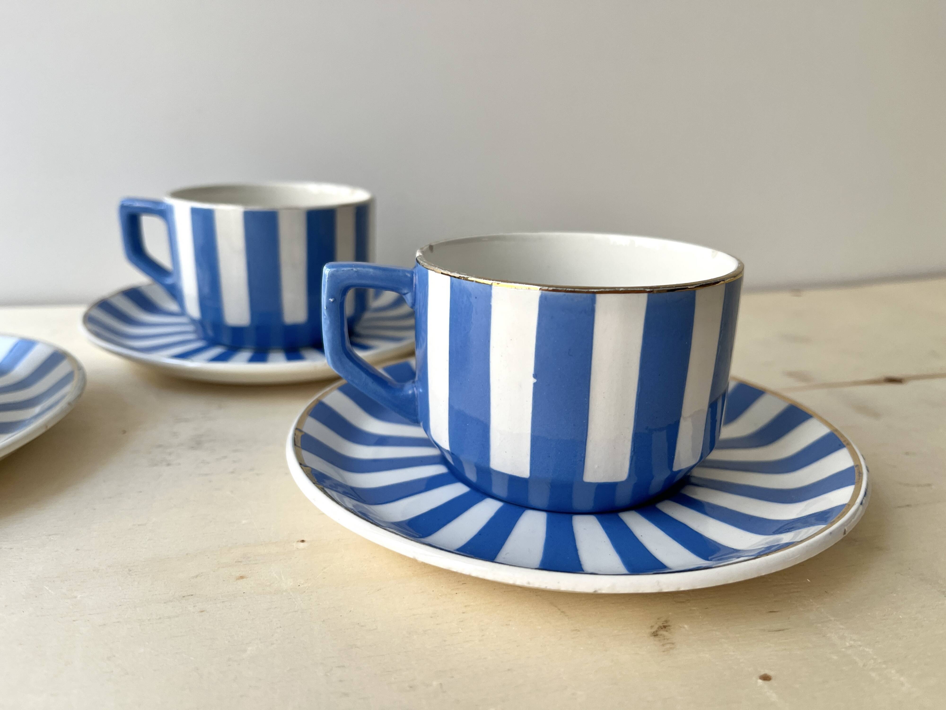 Set of 3 FOX TROTT coffee cups from Sarreguemines, 1930s, Art Deco service.