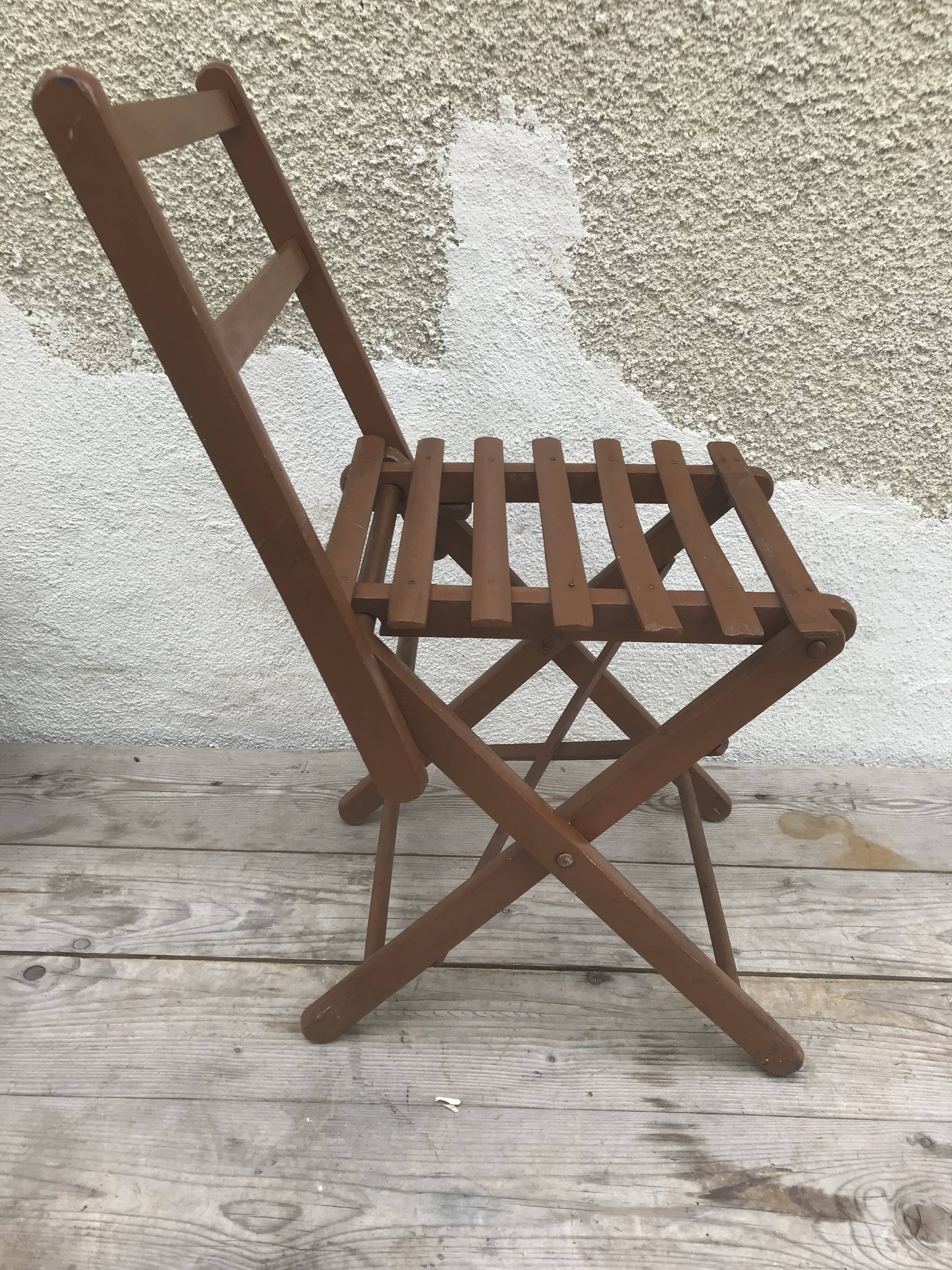 Former chair child folding wood brown painted 60s vintage