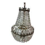 Lustre montgolfiere 3 feux bronze pampille cristal
