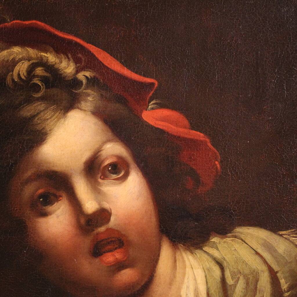 Antique French painting from the 18th century, portrait of a soldier