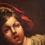 Antique French painting from the 18th century, portrait of a soldier