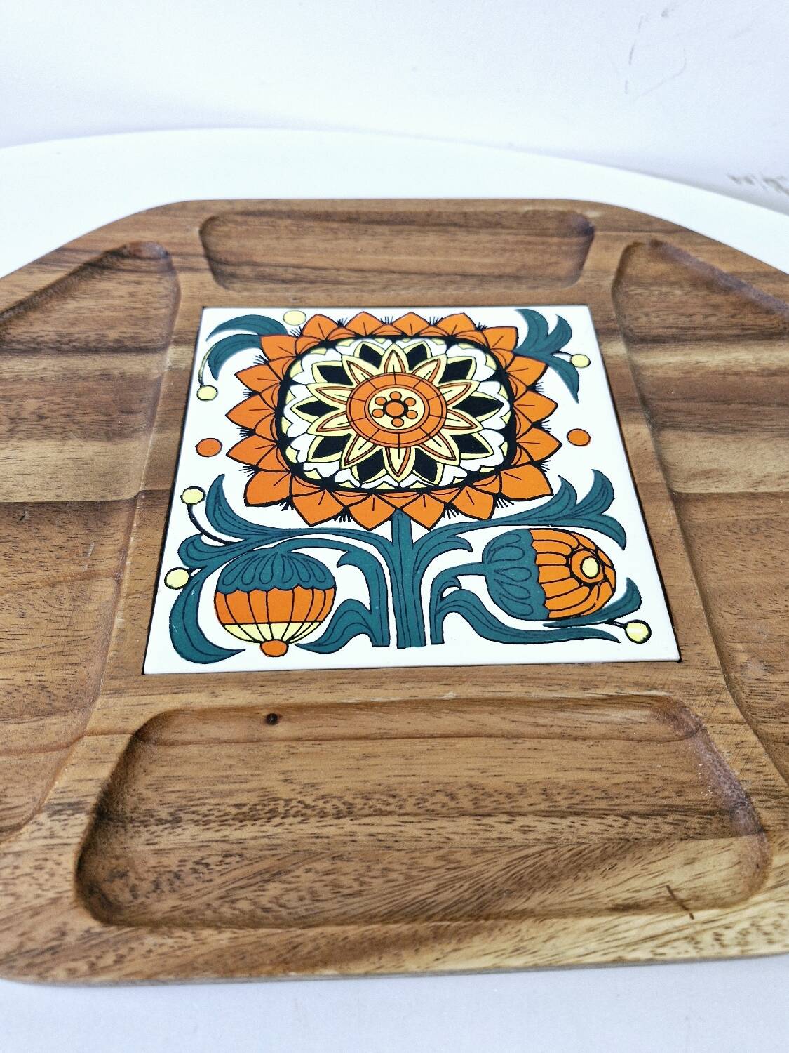 Plateau Compartimenté Vintage Bois Céramique