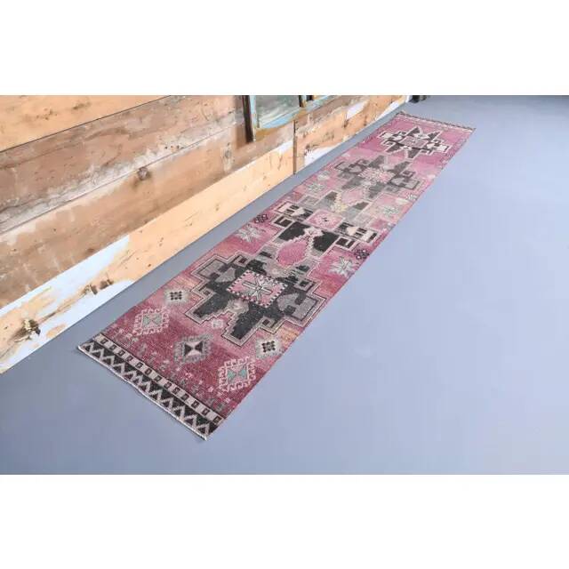 Vintage Pink Turkish Hand-Knotted Runner 75x342