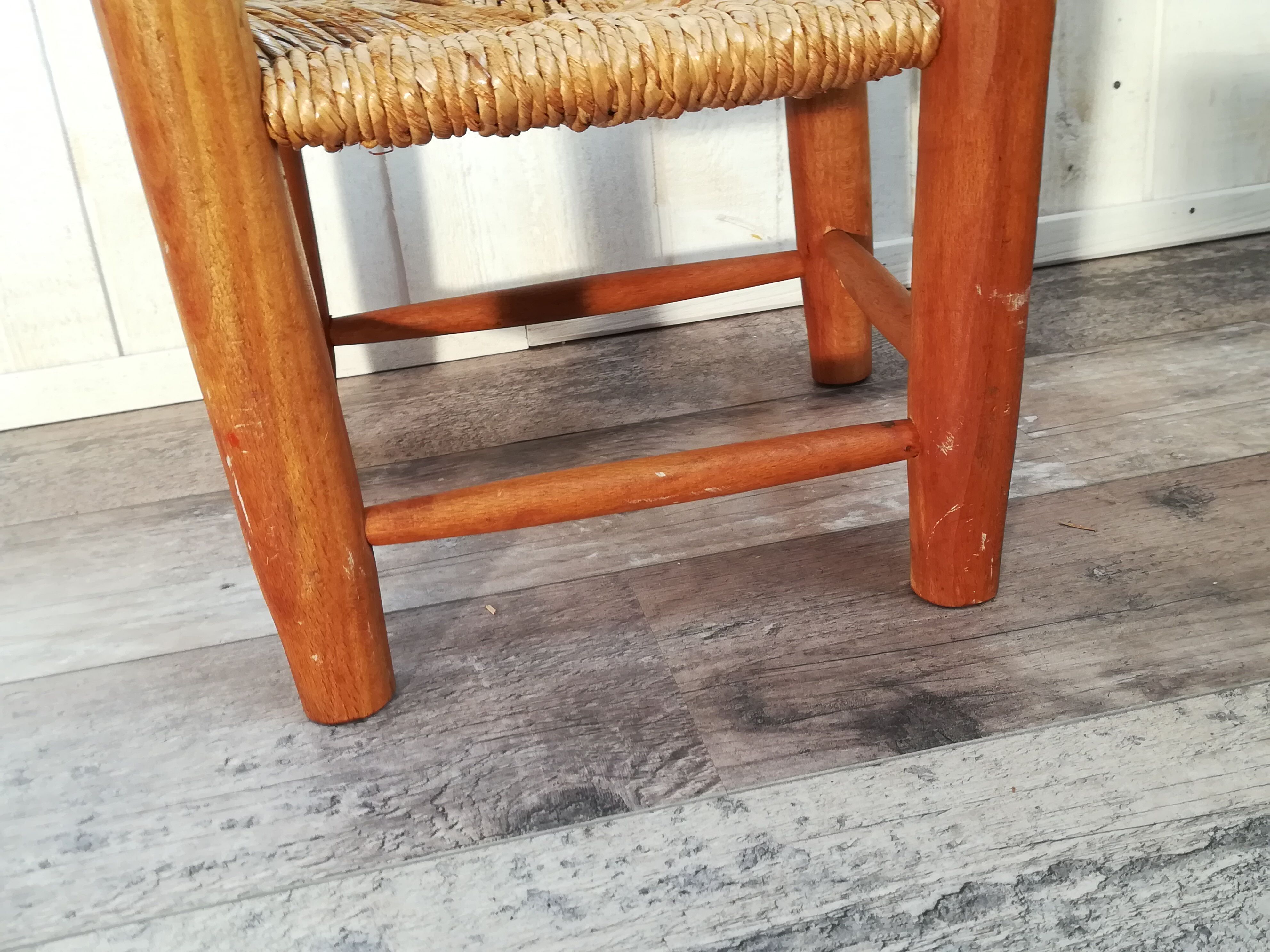 Chaise enfant en bois et paille
