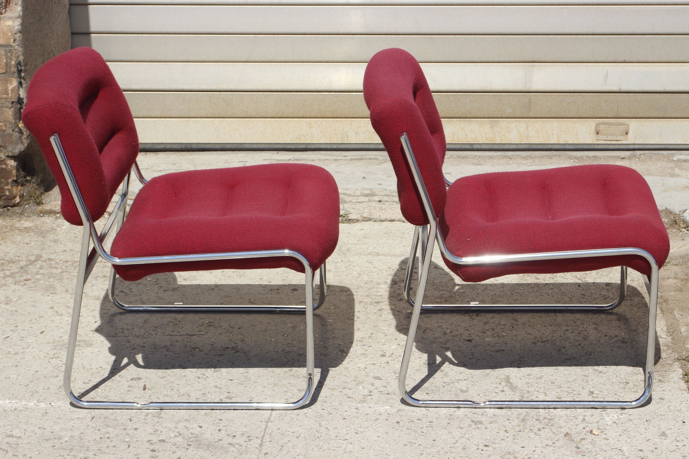 Space Age Chairs in Chrome and Velvet, 1970s, Set of 4