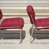 Space Age Chairs in Chrome and Velvet, 1970s, Set of 4