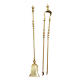 19th-century brass fireplace tongs and shovel.