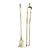 19th-century brass fireplace tongs and shovel.