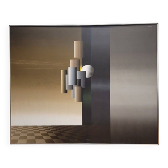 Acrylic on canvas "Checkerboard Landscape", Andrés Segovia, 20th century – Argentina / Spain