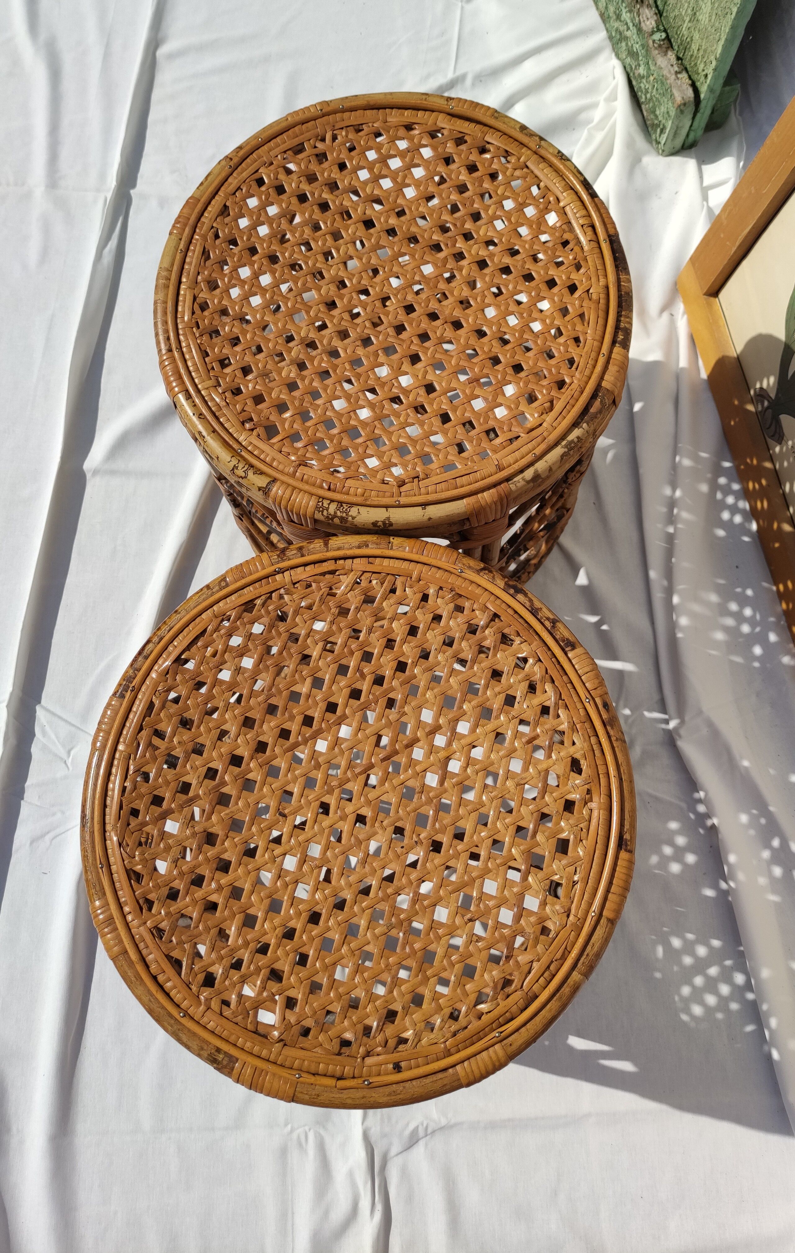 Tables d'appoint vintage en bambou et rotin