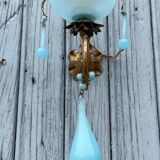 Pair of vintage turquoise blue opaline glass bead sconces