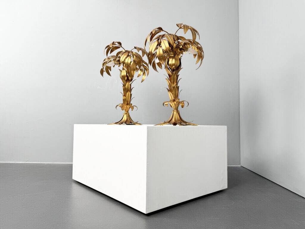 Pair of gold-plated palm tree table lamps by Hans Kögl, Germany, 1970s