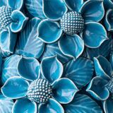 Turquoise glazed ceramic floral table lamp from Manises mid-century, with a new silk shade.