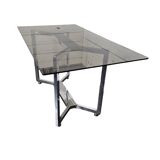 Vintage chrome metal table with smoked glass top