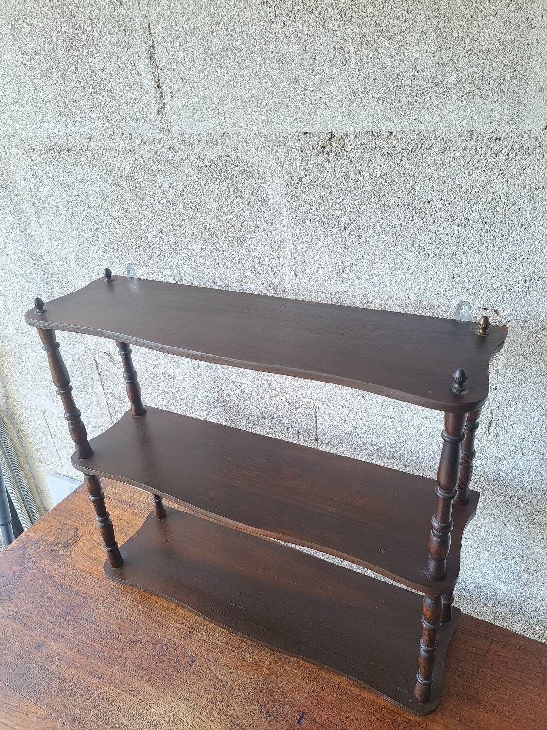 Vintage turned wood wall shelf