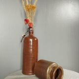 Stoneware pottery duo, bottle + pot, 1950's