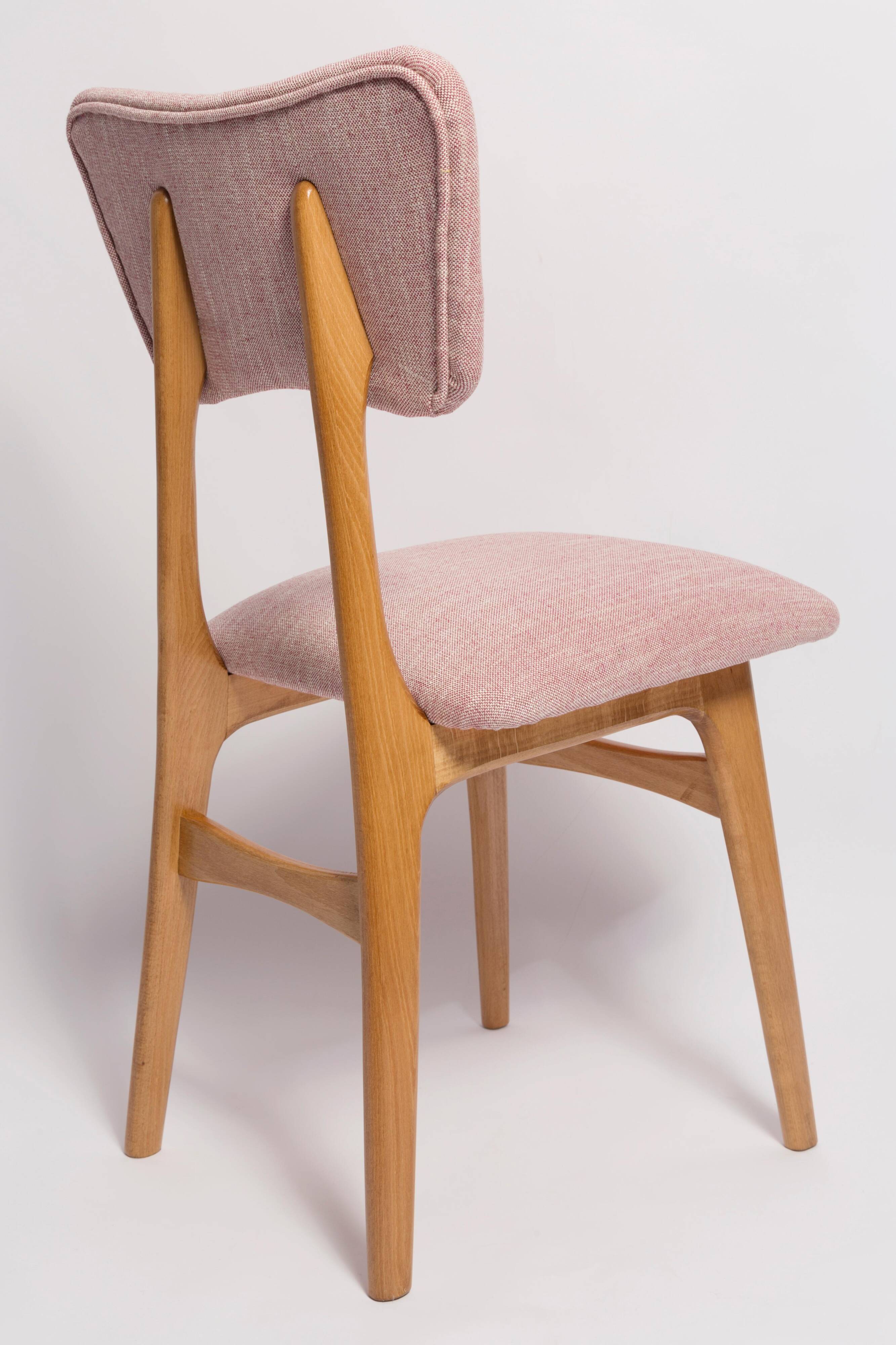 Mid-century Butterfly dining chair, pink linen, light wood, Europe, 1960s