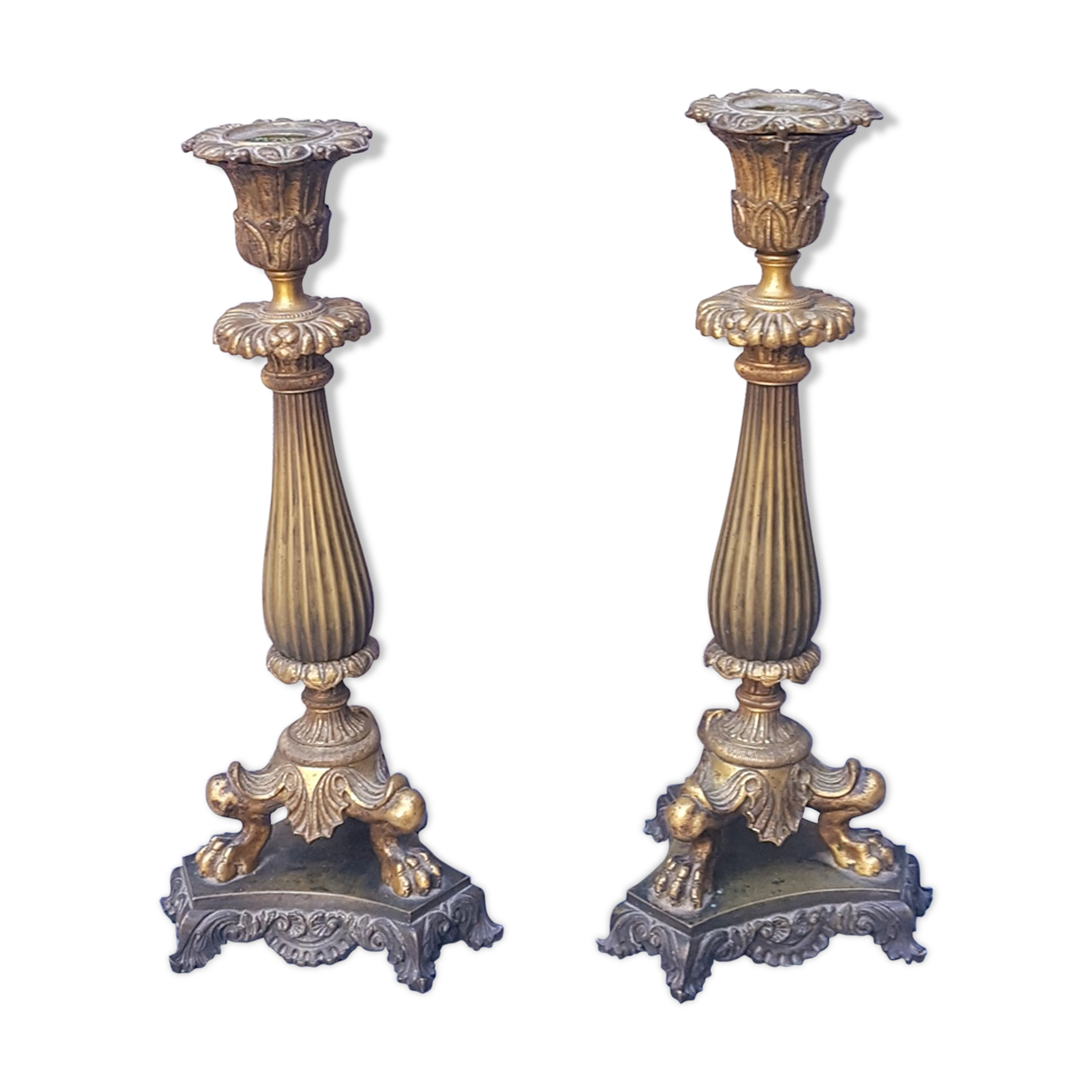 Pair of 18th-century bronze candlesticks Restoration