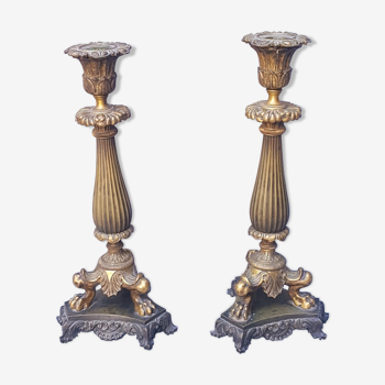 Pair of 18th-century bronze candlesticks Restoration