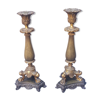 Pair of 18th-century bronze candlesticks Restoration