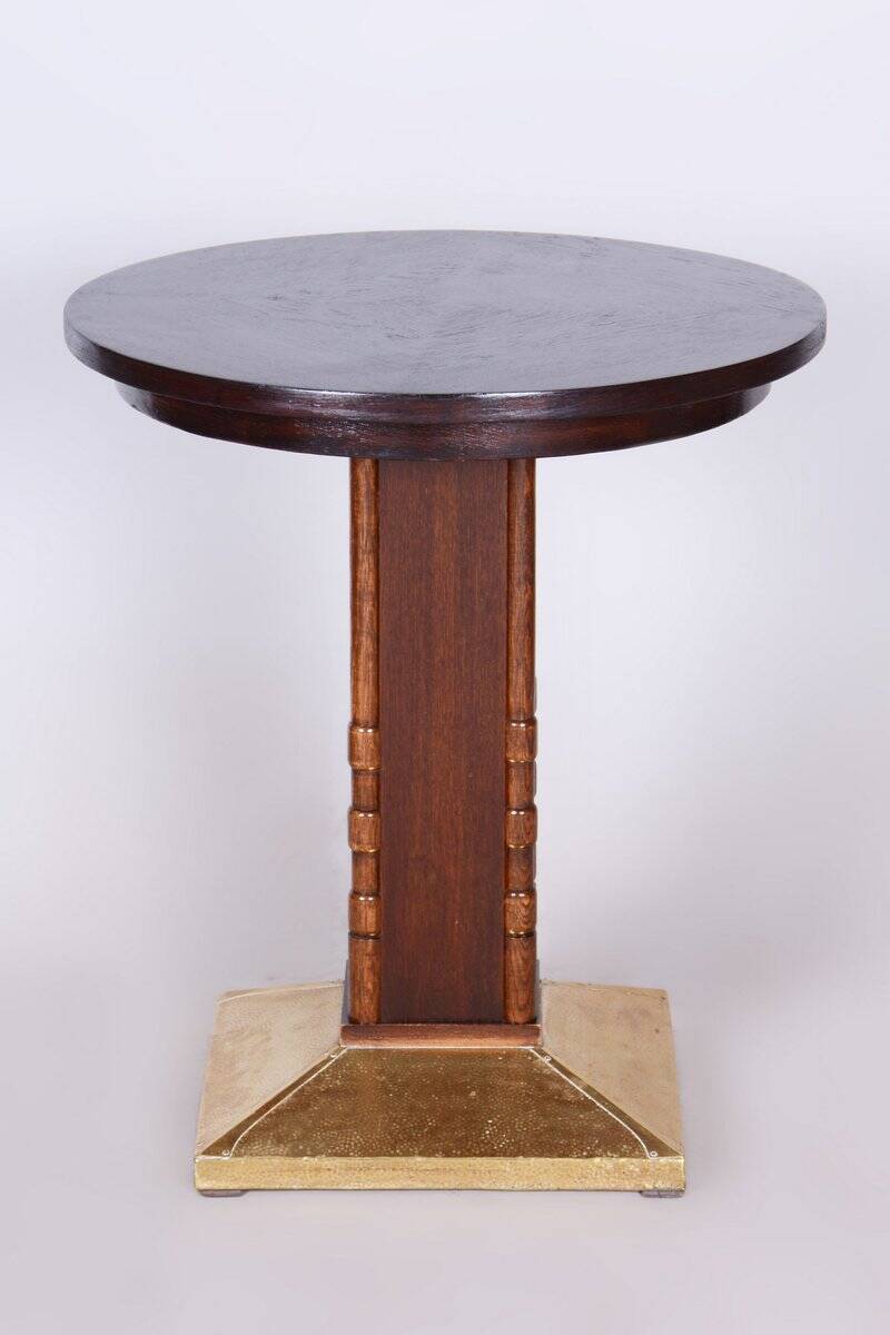Small Art Deco Table in Oak and Brass, Czechia, 1920s