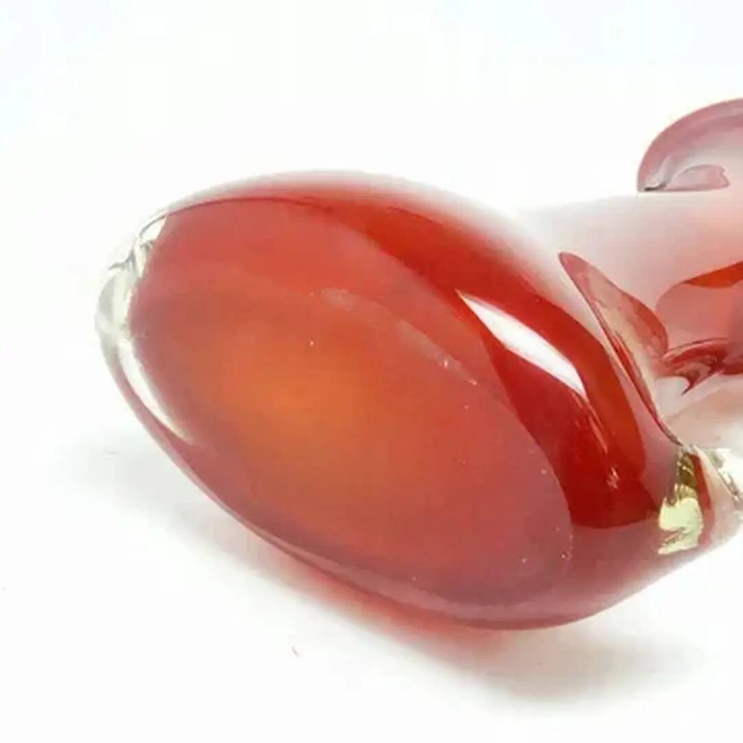 Shark fin vase, mid-century modern, red glass, Poland, 1970s