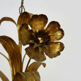 Vintage Masca chandelier in aged golden metal and golden flower