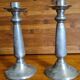 Pair of old Chinese candlesticks in engraved pewter