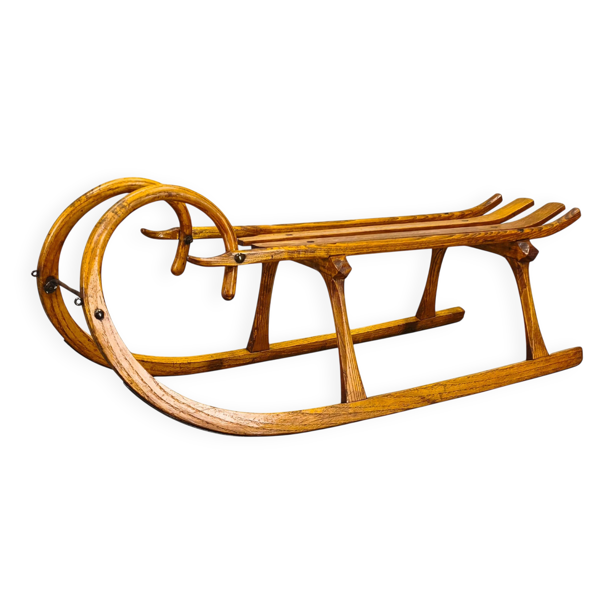 1930s Oak Wooden Sled, Czechoslovakia, Alpine Rustic Piece