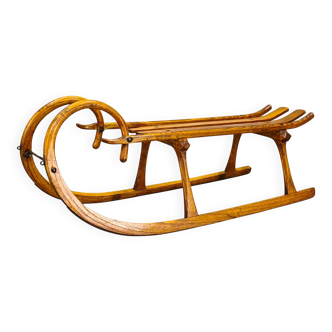 1930s Oak Wooden Sled, Czechoslovakia, Alpine Rustic Piece