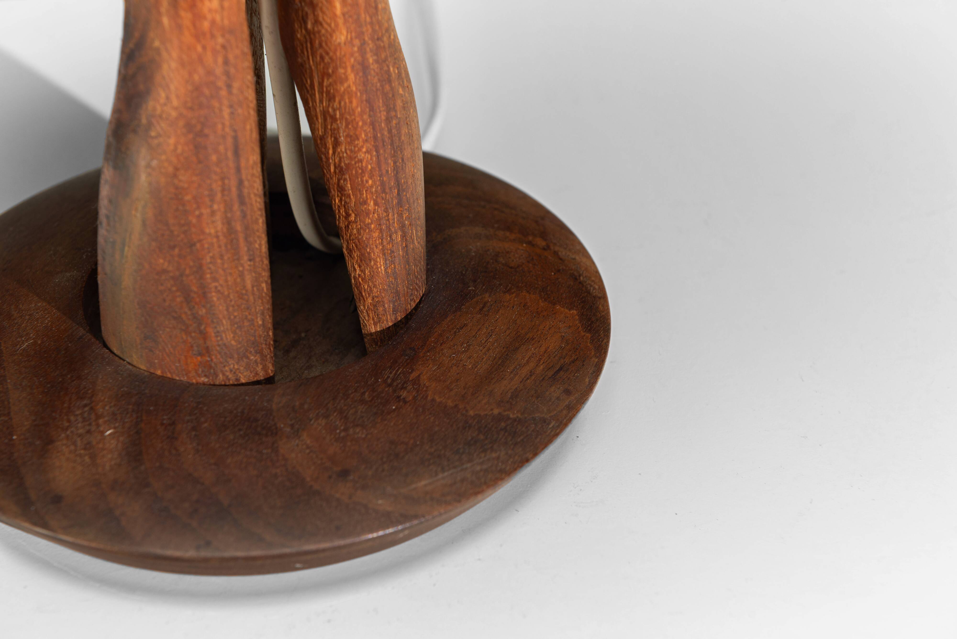 Organic form sculptural teak table lamp