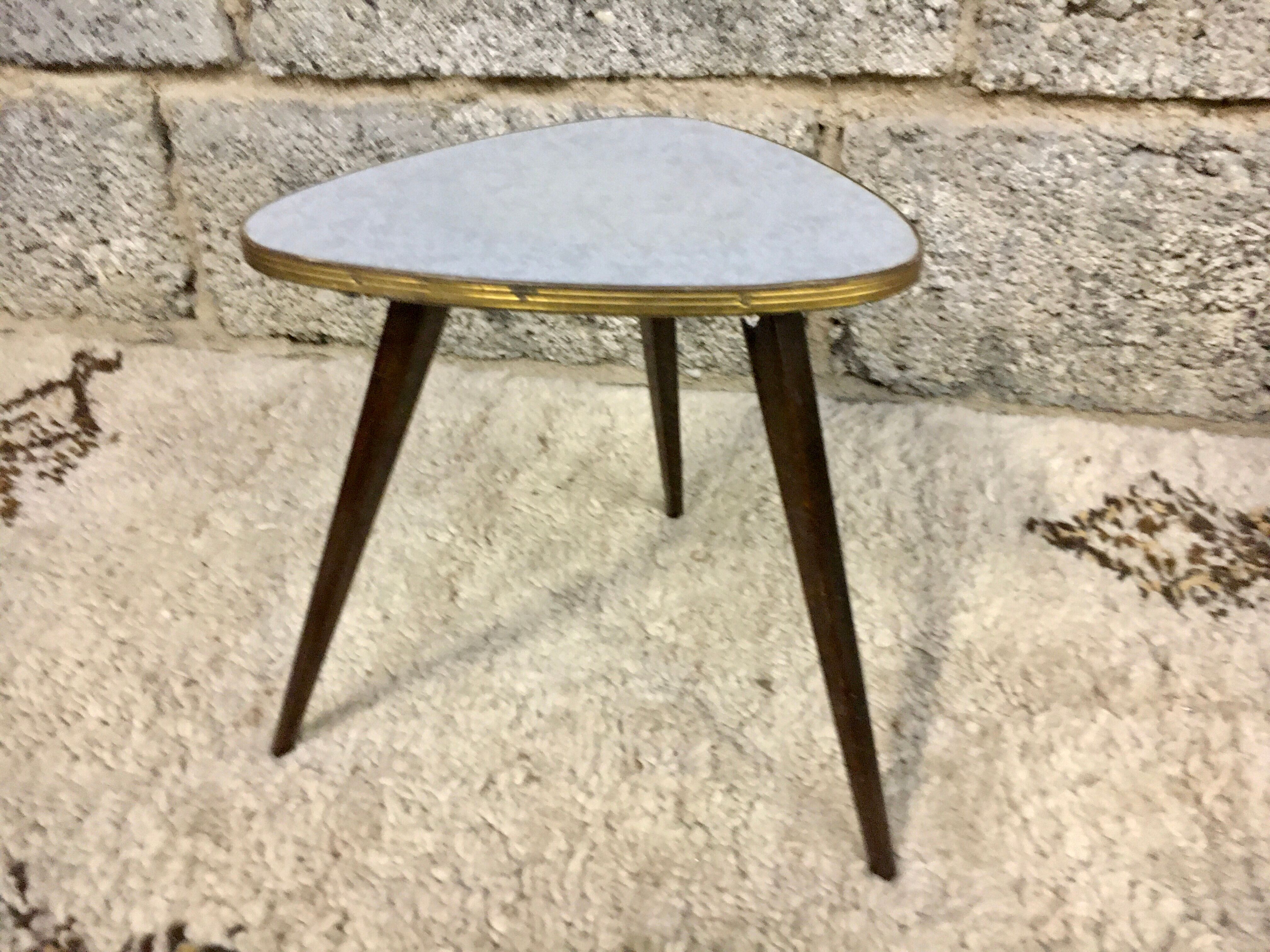 Small triangular gerdone small grey coffee table vintage tripod door midcentury plant 1950 old